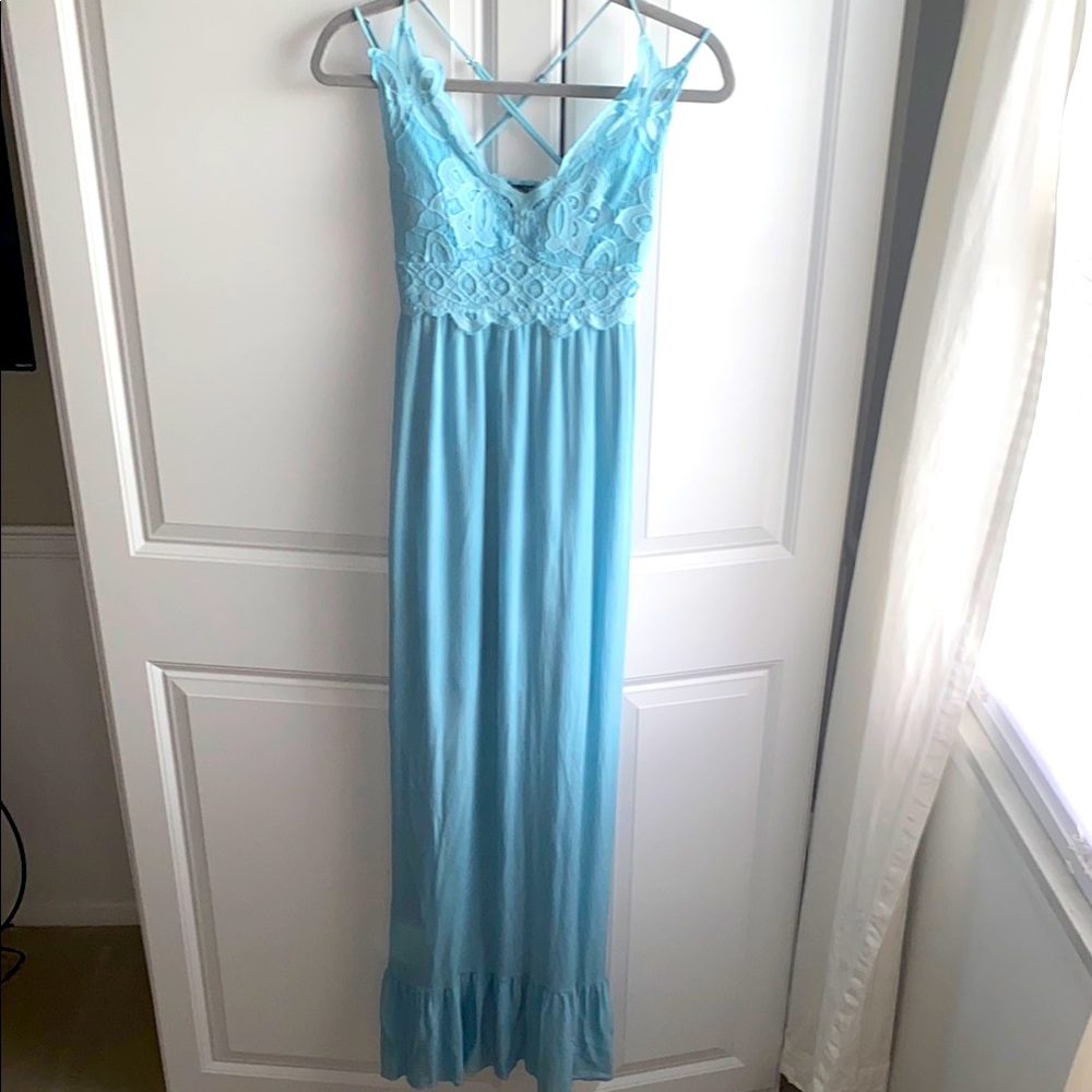 Rue21 Light Blue Maxi Dress XS Lace‎ Accents